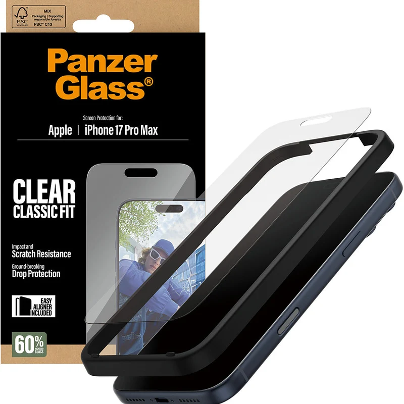 Gehärtetes Glas mit Applikator für iPhone 17 Pro Max, PanzerGlass Classic Fit EasyAligner