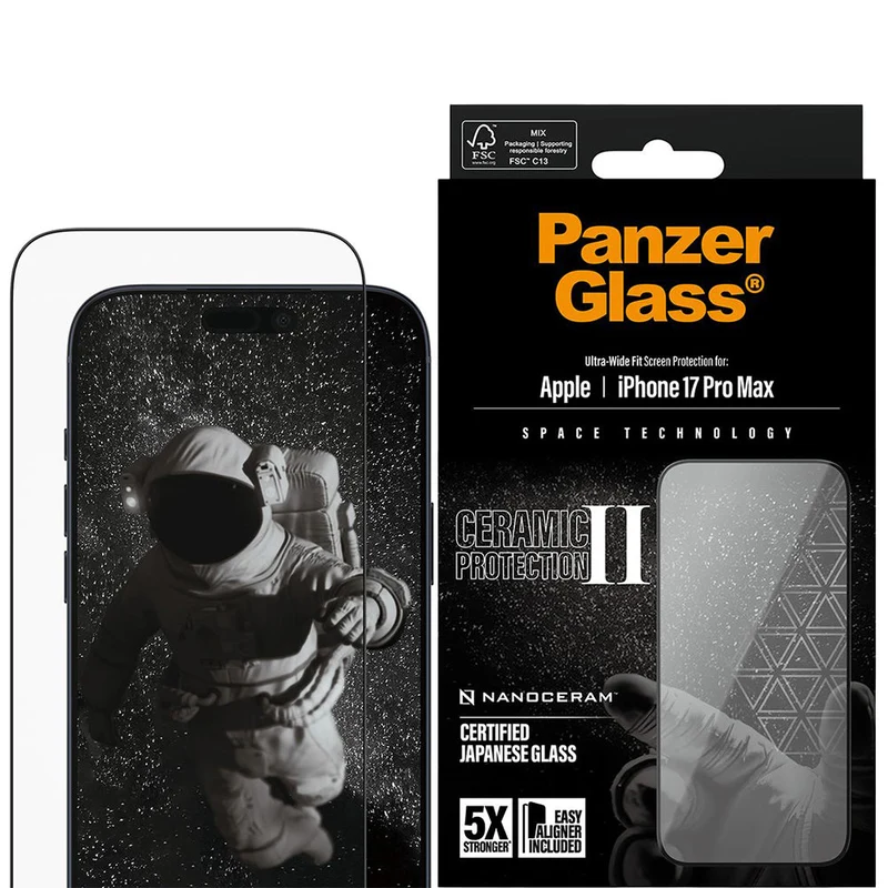 Gehärtetes Glas mit Applikator für iPhone 17 Pro Max, PanzerGlass Ceramic Ultra-Wide Fit + EasyAligner