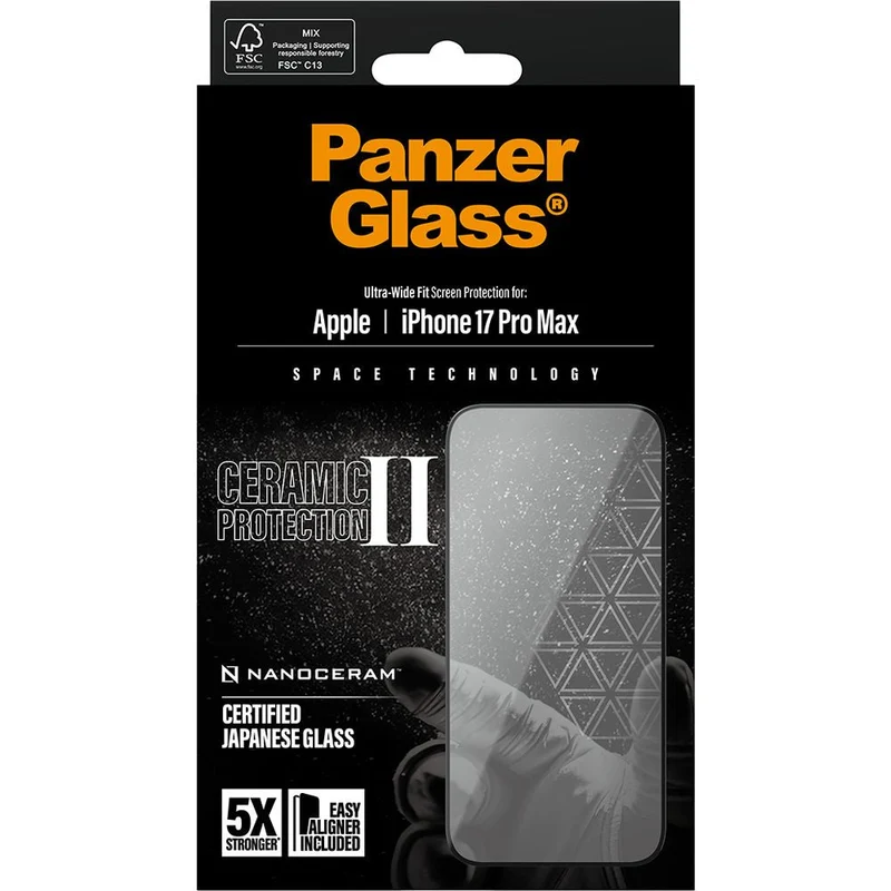Gehärtetes Glas mit Applikator für iPhone 17 Pro Max, PanzerGlass Ceramic Ultra-Wide Fit + EasyAligner