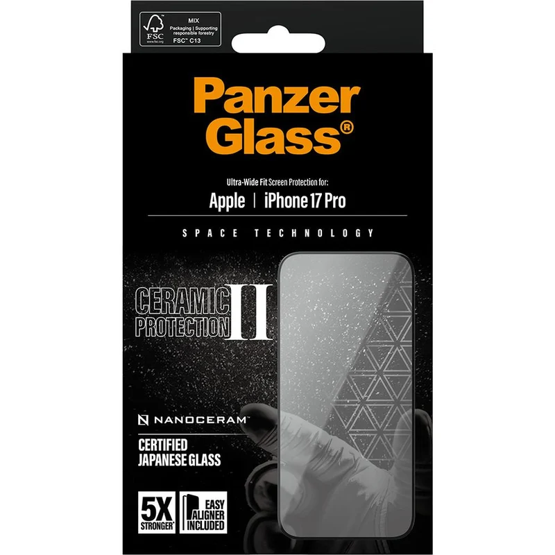 Gehärtetes Glas mit Applikator für iPhone 17 Pro, PanzerGlass Ceramic Ultra-Wide Fit + EasyAligner