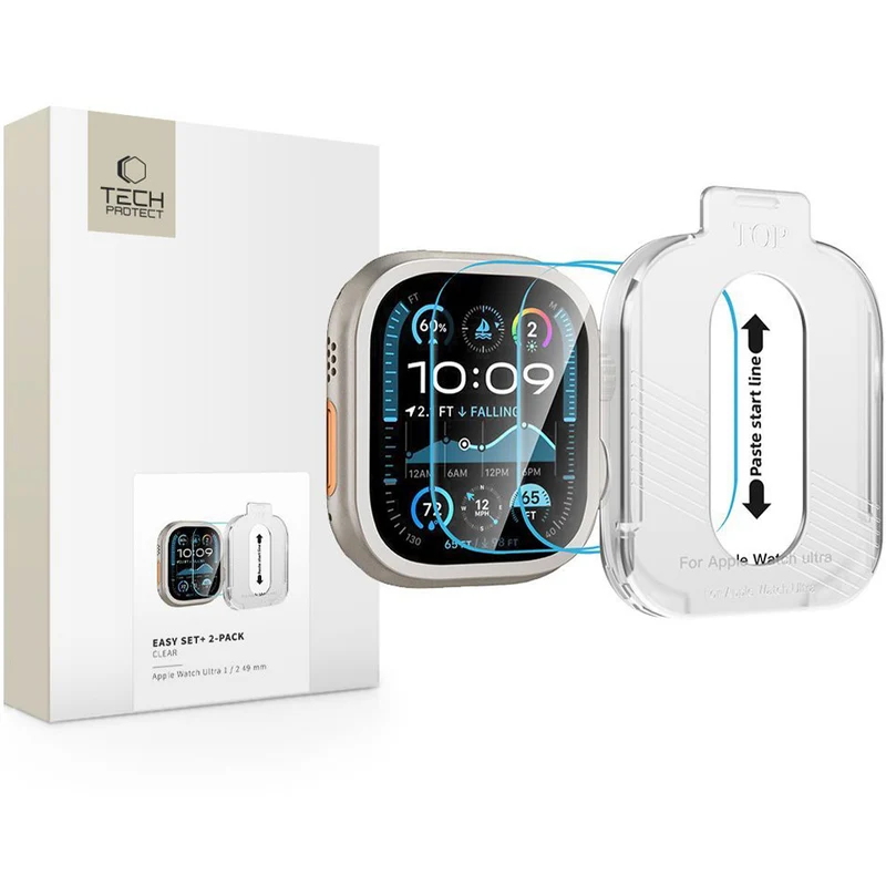 Gehärtetes Glas für Apple Watch Ultra 4/3/2/1 49 mm, Tech-Protect Easy Set Plus, mit Applikator, 2 Stück