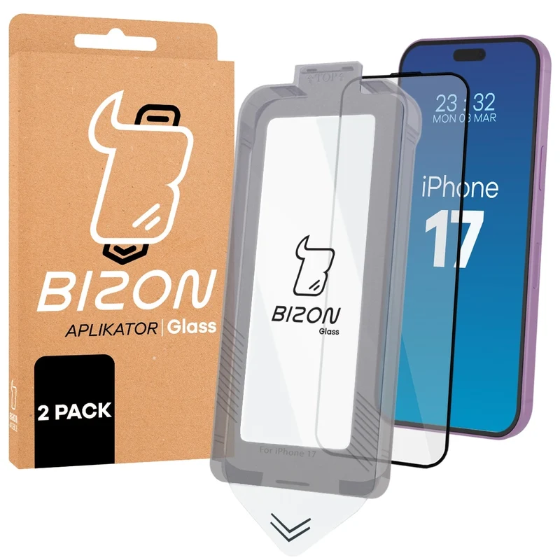 Gehärtetes Glas mit Rahmen zum einfachen Auftragen für iPhone 17, Bizon Glass Aplikator, 2 Stück