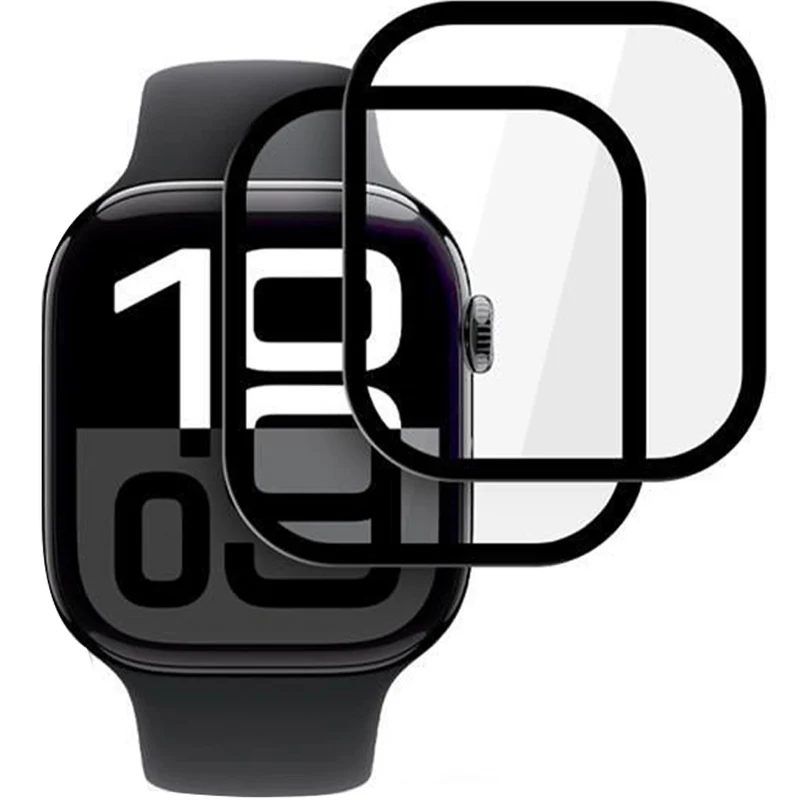 Hybridglas für Apple Watch 11 / 10 (46 mm), 2 Stück, Tech-Protect Glass Flex Plus, Transparent mit Schwarzem Rand